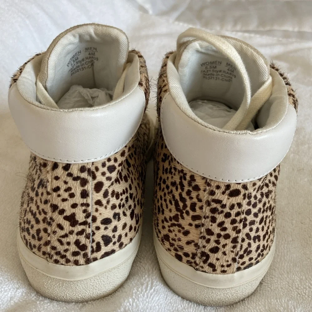 Madewell Sneakers Leather Calf Hair Mid Top Beige Brown Lace Up Size 5.5 - Picture 5 of 7